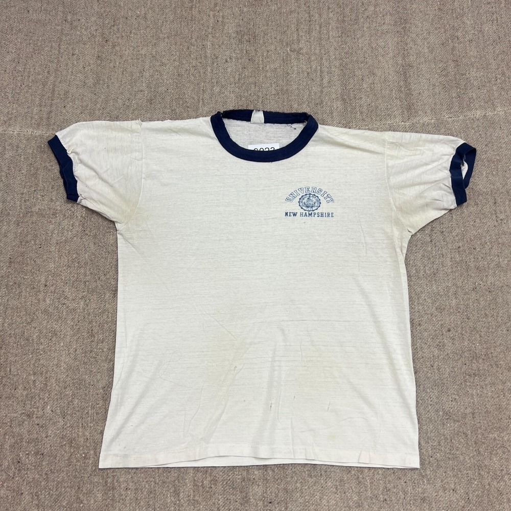 Vintage University Of New Hampshire Mens Medium White 60s Ringer‎ Velva Sheen